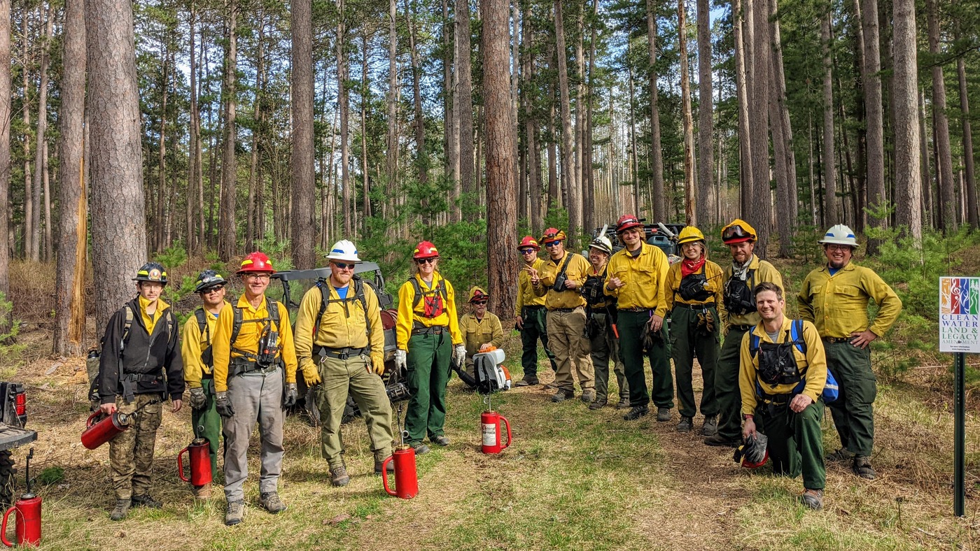 fire practitioners gather before prescribed fire ignitions on the Camp 8 unit